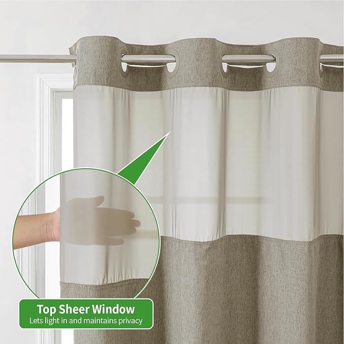 Extra Long No Hooks Needed Linen Textured Shower Curtain with Snap-in Fabric Liner Set,Hotel Luxury Decor Shower Curtains for Bathroom,Waterproof & Washable,71Wx86H,Khaki/Tan