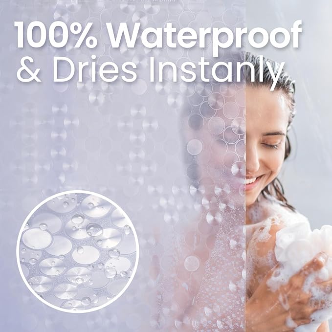 LiBa PEVA Shower Curtain Liner with 12 Plastic Rings, 8G Waterproof Shower Liner, 72x72 Inch Clear Shower Curtain with Magnets, Weighted Bathroom, 3D Clear Bubbles Pattern