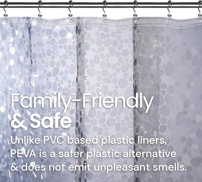 LiBa Plastic Shower Curtain, Heavy Duty 8G Shower Curtain for Bathroom, Waterproof Vinyl Shower Curtain, 3 Magnets, Rustproof Mental Grommets - 3D Clear Pebbles Pattern, 72x72