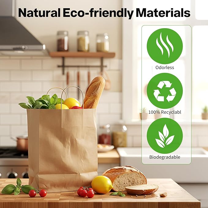 Simple Deluxe Value Pack of 100 Kraft Paper Bags with Handles (10x5x13 Inch) - Made in USA from 90GSM 100% Recycled Paper for Retail, Bulk Savings for Retail, Stores & Gift Packaging