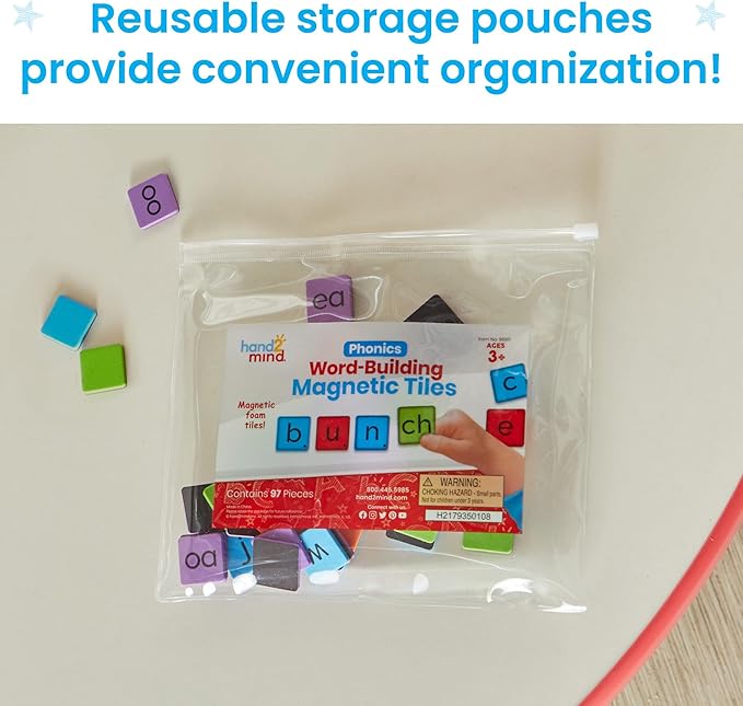 hand2mind Phonics Word-Building Magnetic Tiles, Recognition and Sound Learning for Kindergarten, Phonemic Awareness Manipulatives, Science of Reading Classroom Foam Materials, Set of 6