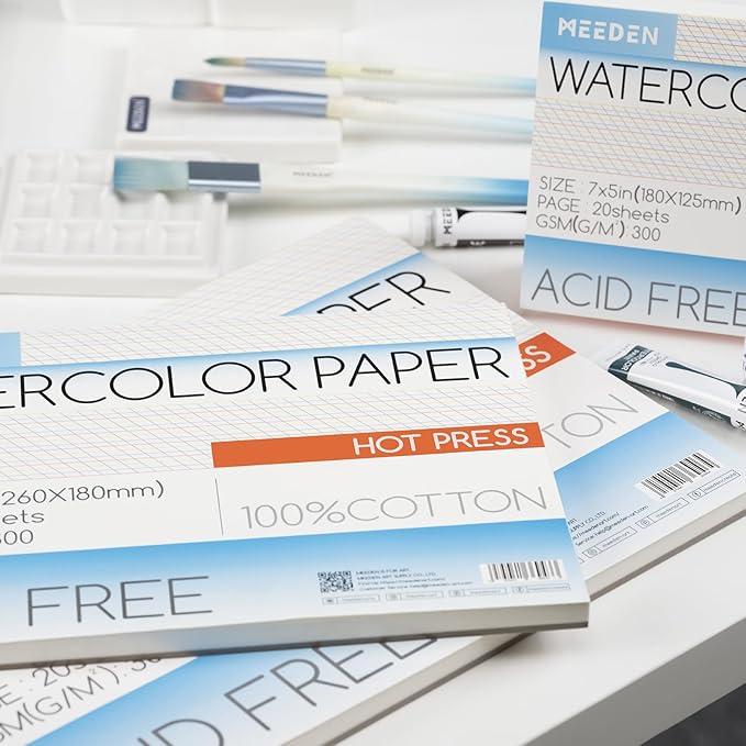 MEEDEN Watercolor Paper Block - 3 Textures 100% Cotton Watercolor Paper Pad of 30 Sheets, 140lb/300gsm, Acid-Free Art Paper for Watercolor, Gouache, Ink and More, 10" x 7"