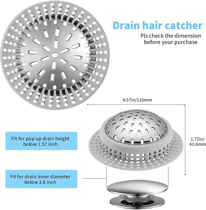 Shower Drain Hair Catcher, Shower Drain Cover, Bathtub Drain Hair Catcher for Pop-Up & Regular Drains