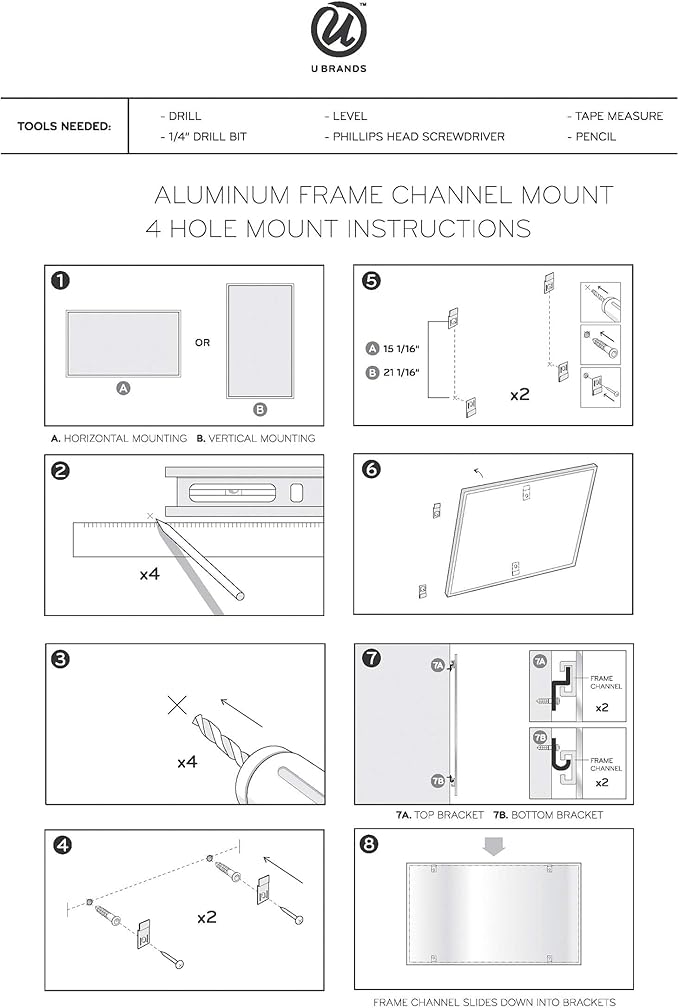 U Brands Magnetic Whiteboard, 36" x 24", Wall Mounted Dry Erase Board with Silver Aluminum Frame, White Board for Home, Office, Classroom