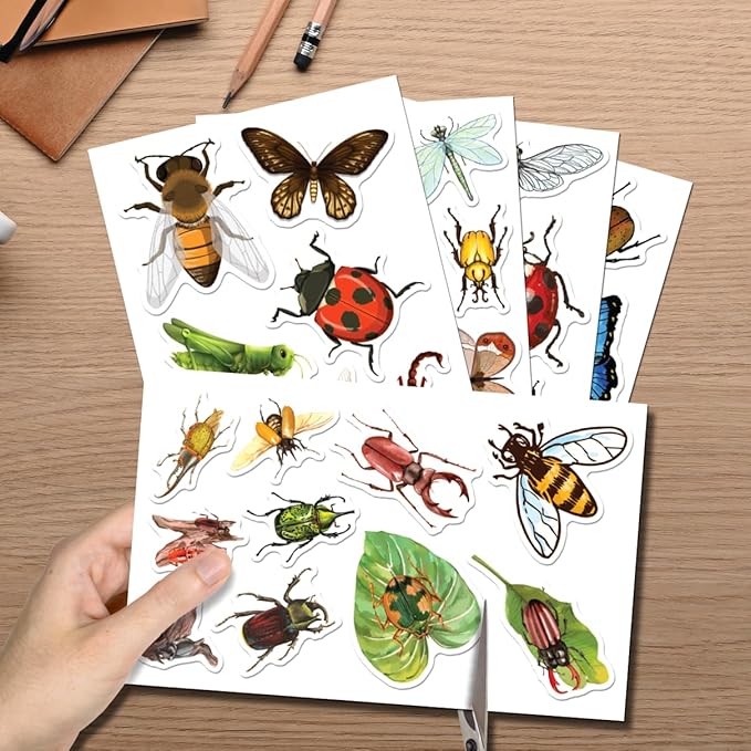 Realistic Insect Butterfly Bug Stickers Pack 50Pcs Vinyl Decals for Water Bottles Laptops Notebooks Scrapbooking Educational Nature Themed Kids Students Teachers