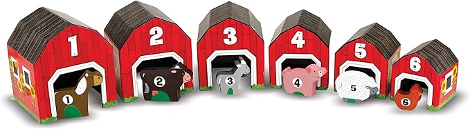 Melissa & Doug Nesting and Sorting Barns and Animals with 6 Numbered Barns and Matching Wooden Animals