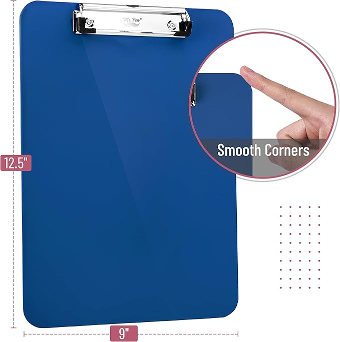 Mr. Pen- Plastic Clipboard, 12.5” x 9”, Navy Blue, Clipboard Plastic, Low-Profile Metal Clip with Retractable Hanging Hole