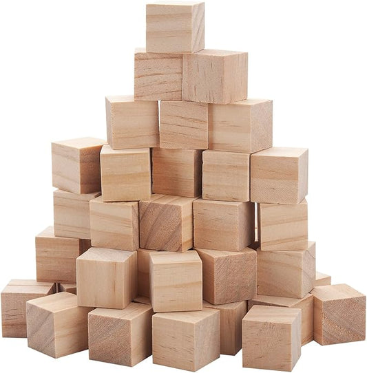 Wooden Blocks for Crafts 1 inch, 50 PCS Blank Wood Blocks for Crafting, Small Wooden Cubes Unfinished Solid Wood Squares for DIY Projects, Model Making, Letter Dices, Stamps