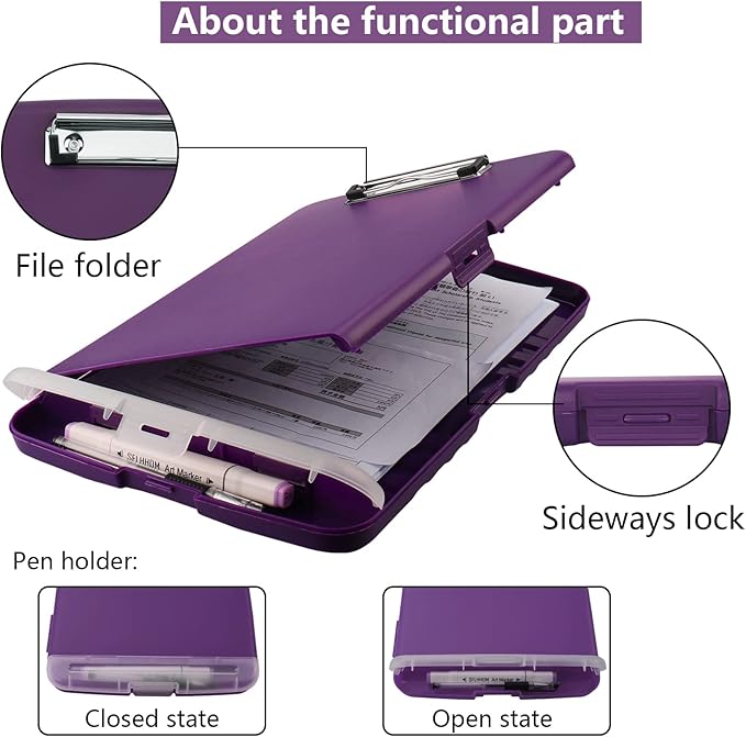 SFLHHDM Purple Clipboard, Clip Boards 8.5x11, Teacher Clipboards with Storage, Plastic Clipboard with Pen Holder, Clipboards Storage for Women Teachers Work, School & Office Supplies