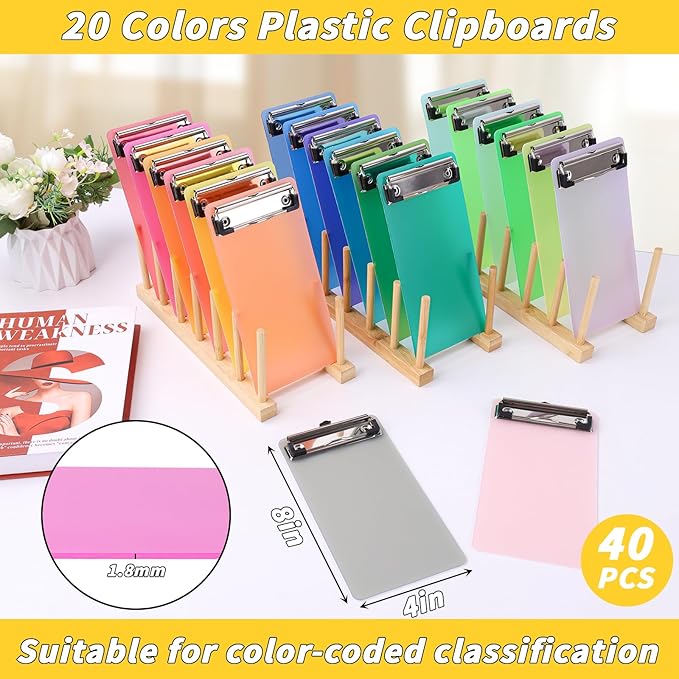 40 Pcs Mini Plastic Clipboards Bulk 20 Assorted Colors 4 x 8 in Kids Clip Board Half Page Clipboard Portable for Restaurant School Waitress Guest Server Books Menu Holder