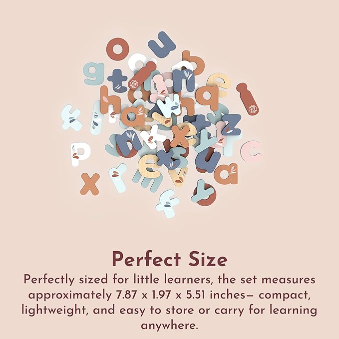 SPEEDY MONKEY Multicolor Magnetic Letters Set – 60 PCS FSC Wooden Lowercase Alphabet Magnets for Kids, Fun Educational Toy for Toddlers & Preschoolers, ABC Learning Tool Kit for Whiteboard & Classroom
