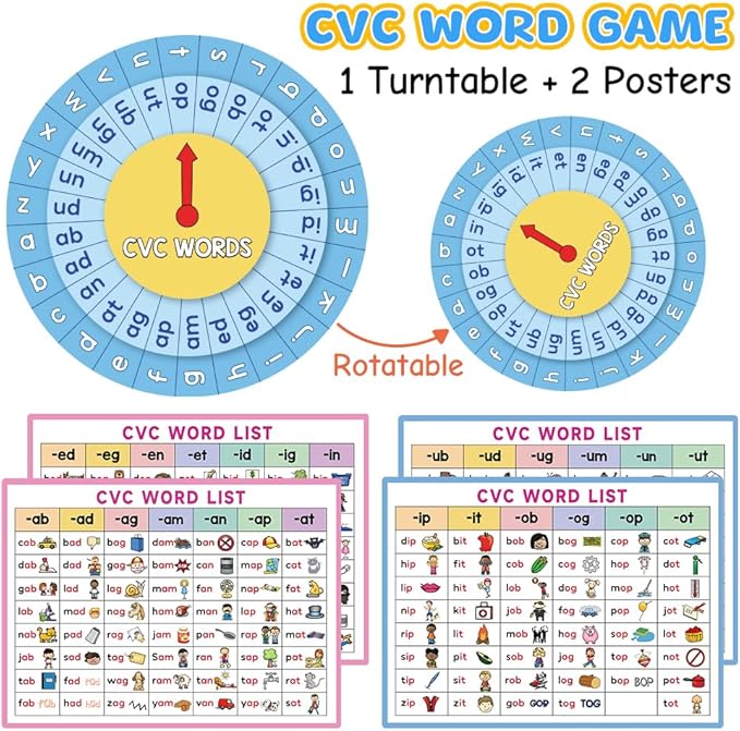Lachilly Montessori CVC Words Games with Word Lists Sheets, Speech Therapy Toys for Toddlers Kids, Kindergarten Teacher Teaching Aids, CVC Flash Cards Phonics Reading Activities