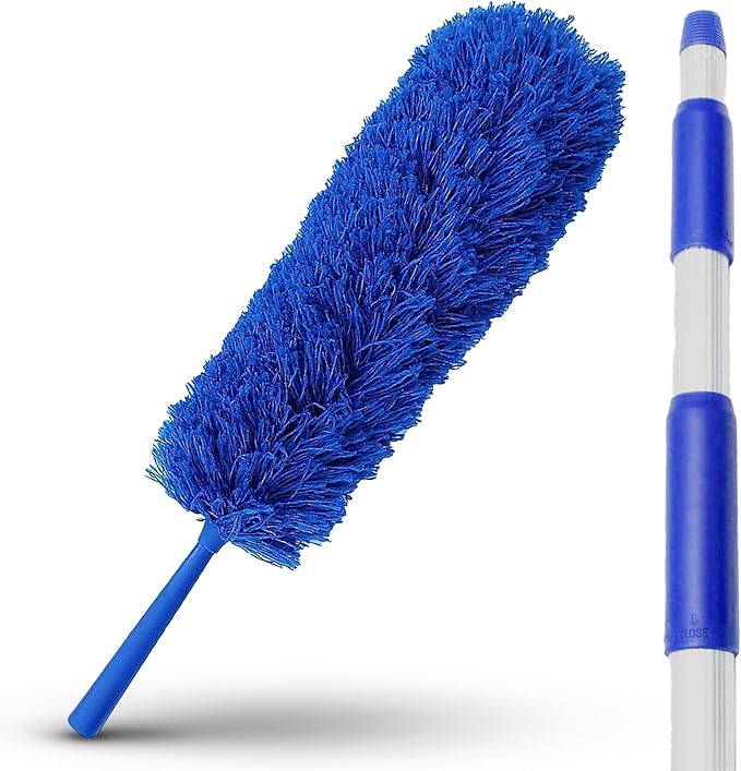 Extendable Microfiber Duster Extension Rod | Ceiling Fan Duster 20 Foot Reach | Cobweb 3-Stage Aluminum Telescoping Pole | Lightweight Webster Telescoping Cleaning Tool | U.S. Duster Co.