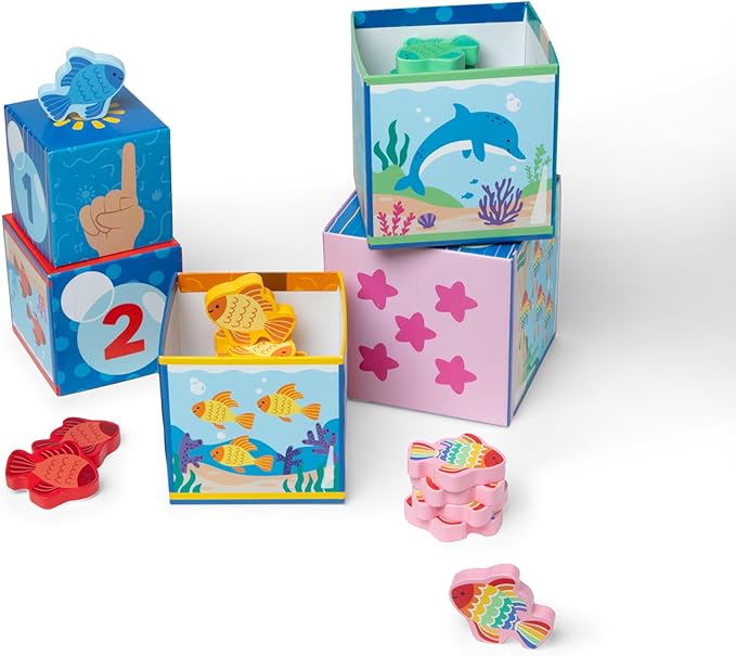 Melissa & Doug® Ms. Rachel™ Sort and Count Nesting and Stacking Blocks with Wooden Fish Preschool Learning Toy for Boys, Girls - FSC Certified