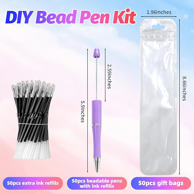 300 Pieces DIY Beadable Pen Kit – 100 Plastic Ballpoint Pens with Refills & Bags – School Supplies, Office Accessories & Decorative Items for Students & Teachers (Multicolor)