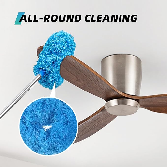 DRQ Ceiling Fan Cleaner Duster, 2 Pack Reusable Microfiber Duster with Extension Pole, 13 to 50 Inch Fan Blade Cleaner, Removable Dusters for Cleaning Walls Bookshelves Door Window Top (Blue Pink)