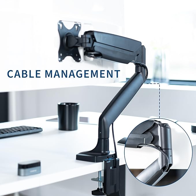 VIVO Premium Aluminum Heavy Duty Single Monitor Arm for Ultrawide Monitor up to 40 inches and 24 lbs, Desk Mount Stand, Pneumatic Height, Max VESA 100x100, Black, STAND-V101Q