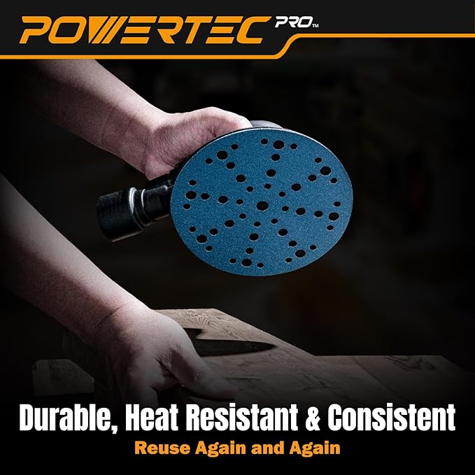 POWERTEC PRO 46101C 50PK 6 Inch 49 Holes Sanding Disc & Abrasive Cleaning Stick, 80 Grit Ceramic Hook and Loop Backing Sandpaper for Festool Random Orbital Sanders-Automotive, Metal, Woodworking