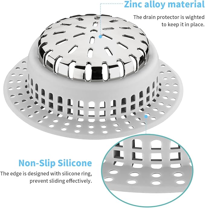Shower Drain Hair Catcher, Shower Drain Cover, Bathtub Drain Hair Catcher for Pop-Up & Regular Drains (Top Small)