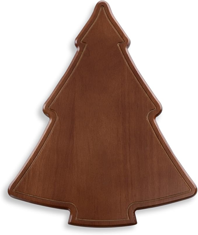 Picnic TIME Christmas Tree Serving Tray, Holiday Appetizer Tray, Wooden Charcuterie Board, (Stained Parawood)