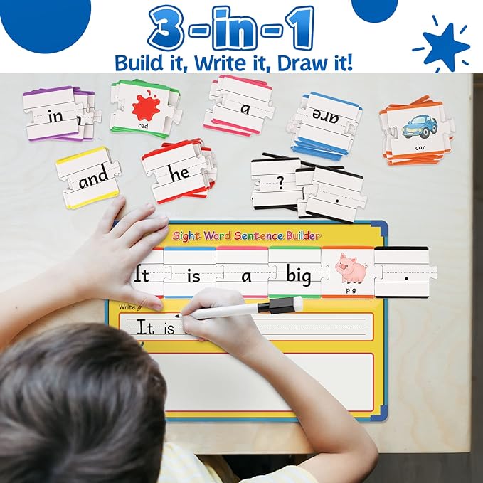 Aizweb Sentence Building Games,Sight Word Puzzles for Kids Kindergarten 1st 2nd Grade Classroom Must Haves,Montessori Phonics Reading Learning Games,Speech Therapy Special Education Toy for Teacher