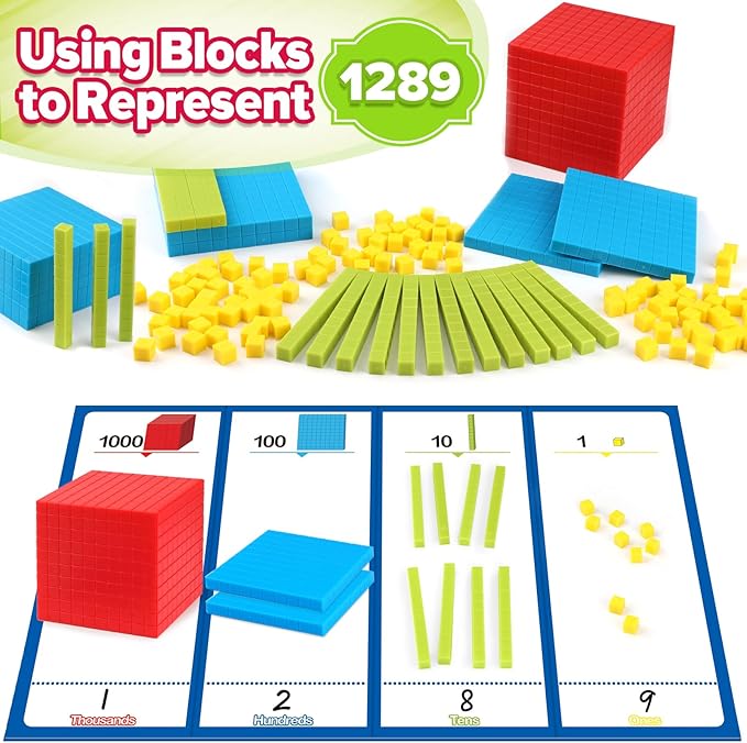 Torlam Base Ten Blocks for Place Value, Counting, Kindergarten Math Games - Base 10 Math Manipulatives for 1st-3rd Grade Kids