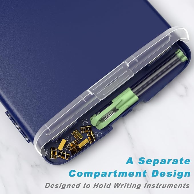 Rimilak Plastic Clipboard with Storage, 8.5 x 11 High Capacity Folio Nursing Case with Pen Holder, Size 14.2 x 9.6 x 1.2″ Folder Side-Opening for Classroom, Teacher, Smooth Writing, Deep Blue