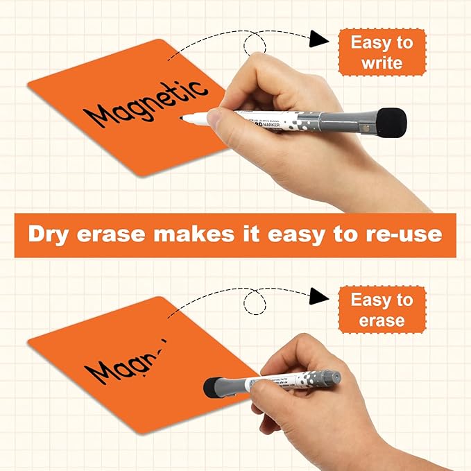 12 Pack 3"x3" Reusable Magnetic Sticky Notes, Dry Erase Whiteboard Magnets for Teachers, Classroom & Office Supplies - Eco-Friendly Multi-Color Sticky Notes for Whiteboard, Fridge, Locker, Cabinet