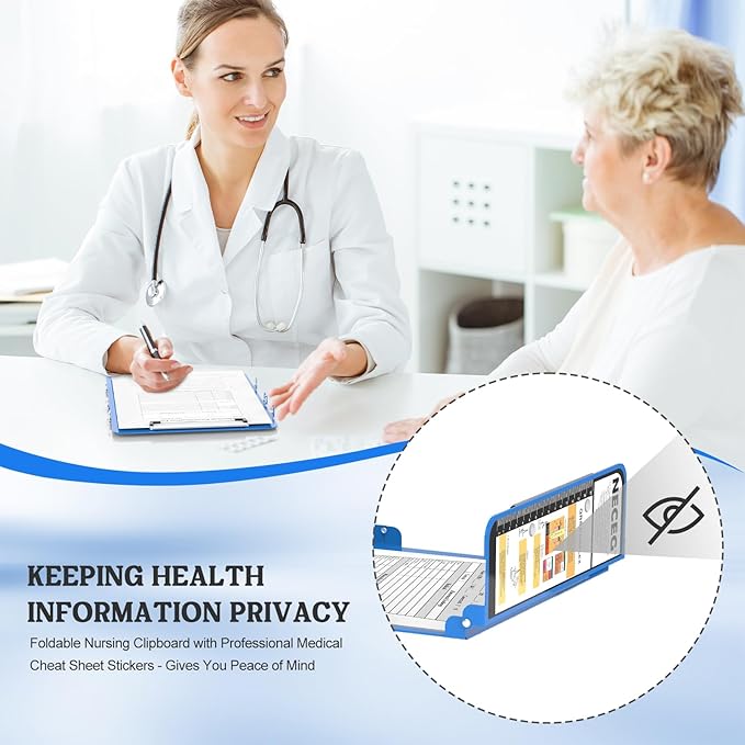 Nursing Clipboard Foldable-4 Layers Aluminum Nurse Foldable Clipboard Nursing Medical Edition Cheat Sheets, Pocket Size Pen Clip for Nurses Students School and Doctors- Blue