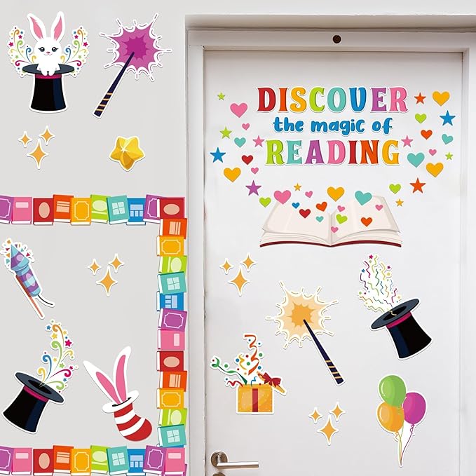 gisgfim Reading is Magic Bulletin Board Decorations Set Classroom Colorful Book Bulletin Board Motivational Reading Cutouts Bulletin Board Borders Decor for School Library Chalkboard Wall(Magic)