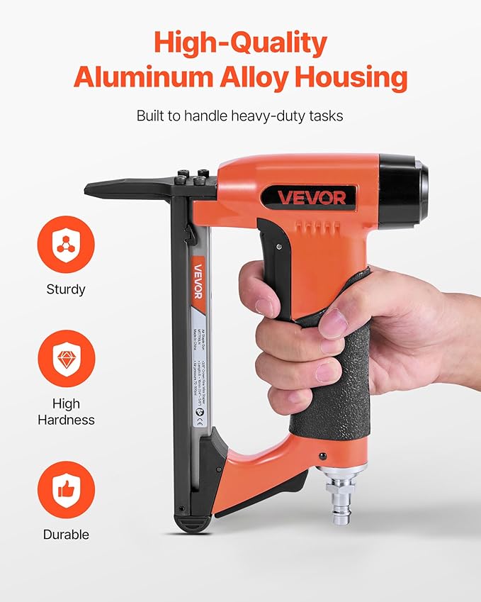 VEVOR Pneumatic Staple Gun, 22 Gauge Long-Nose Upholstery Stapler for 71 Series Fine Wire Staples 3/8-inch Crown 1/4"-5/8" Length, Max 180PCS Loading Air Staple Gun for Upholstering, Woodworking, DIY