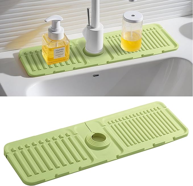 Faucet Mat for Kitchen Sink, Silicone Faucet Handle Drip Catcher Tray Mat, Silicone Kitchen Sink Splash Guard, Ideal Protective Tray for Stone Sinks in Kitchen & Bathroom