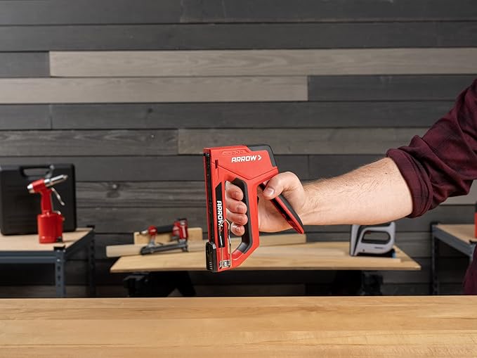 Arrow T501 5-in-1 Manual Staple and Nail Gun, Wire Stapler, and Brad Nailer for Wood, Upholstery, Construction, Insulation, Crafts, Fencing, and Cable, Black/Red