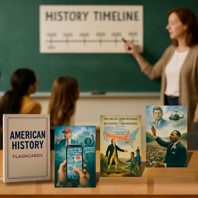 US American Goverment History Posters - 4x6 Inches Set of 40 Pcs Double Sided Classroom Must Haves Flash Card - Time Line Bulletin Board Classroom Decor for Middle High School - Teacher Supplies Kit