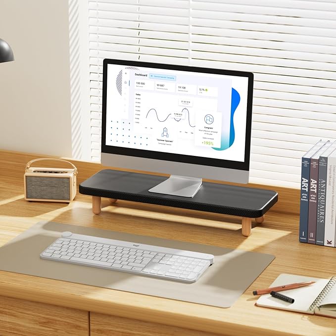 Monitor Stand Riser, 24 Inch Wood Desk Organizer with Monitor Stand & Storage Computer Monitor and Laptop Riser Multifunctional Laptop Stand Desk Organizer for Office Home Screen/Laptop/PC (Black)