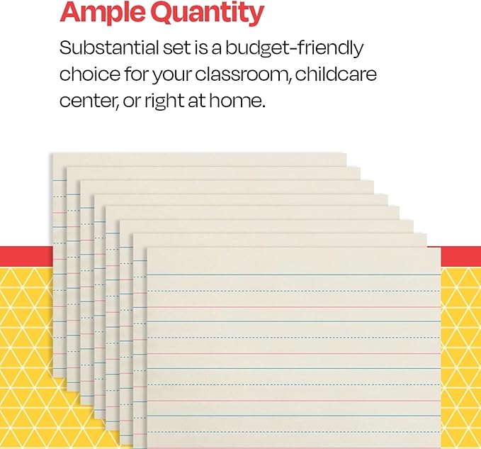 School Smart Zaner-Bloser Writing Paper, Handwriting Practice Lined Paper, Grade K Learning, 1-1/8 Inch Rule, 10-1/2 x 8 Inches, 500 Sheets (Pack of 10)