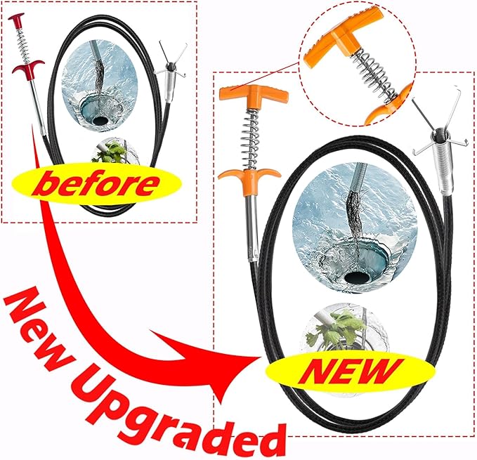 63 Inch Drain Snake Hair Drain Clog Remover Tool, Flexible Sink Snake Drain Cleaner Tool Set, Plumbing Snake for Toilet Sewer Shower Kitchen Bathroom Tub Clogged Hair Removal Cleaning Tool Set