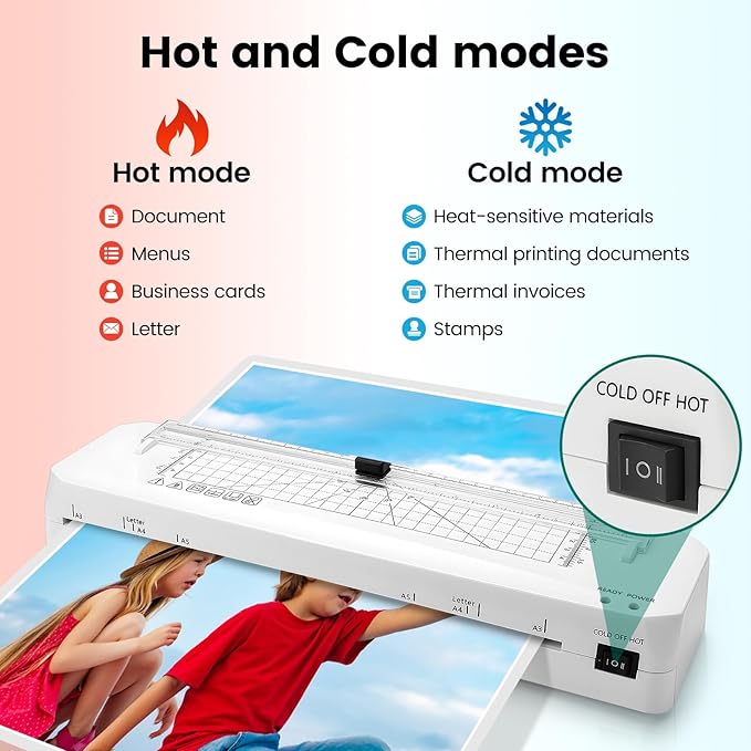 Laminator, A3 Laminator Machine with Built-in Trimmer, 70 Seconds Quick Warm-Up, Cold and Thermal Laminating with 50 Sheets, NTC Technology for Home Office School
