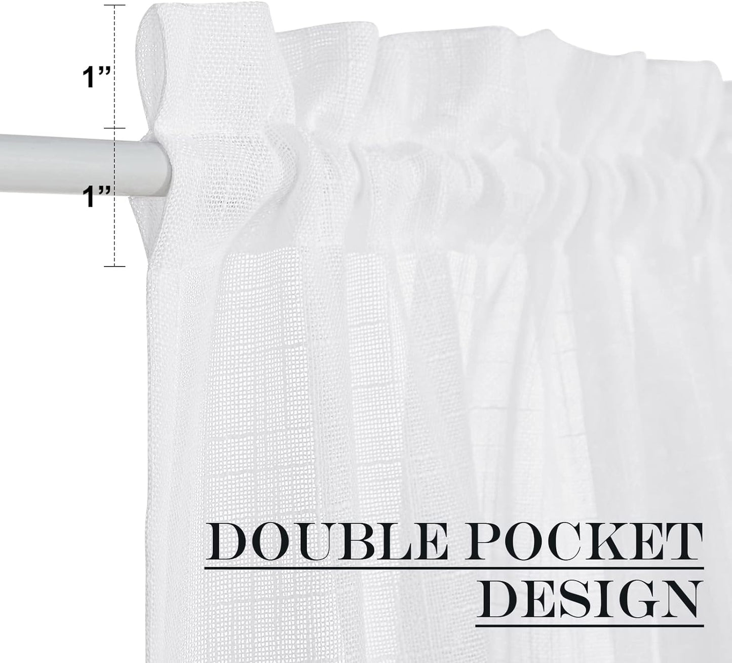 NICETOWN Sidelight Sheer Door Window Curtains - Semi Light Filtering French Door Curtain with Tieback, 26 x 50 Inch, White