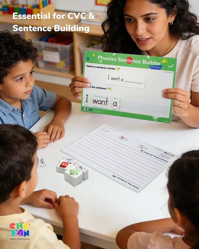 Phonics Sentence Builder, CVC Word Games for Kids, Sentence Building & Sight Words Flash Cards, Learn to Read Handwriting Practice, Preschool Kindergarten Homeschool & Speech Therapy