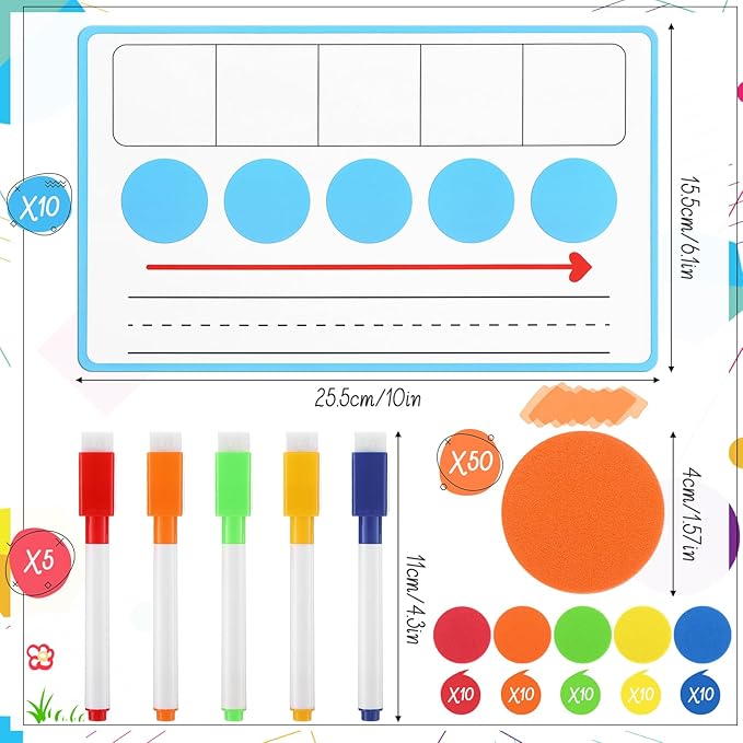 Nezyo 10 Pcs Phonemic Awareness Games Dry Erase Board Phonics Games with Magnetic Button and Pen Educational Gift for Kindergarten Classroom Kids Letter Sound Science Reading(10 Colors)
