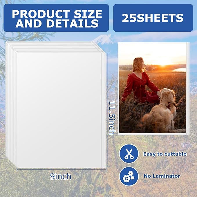 25 Pieces Self Seal Laminating Pouches 9x11.5 Self Adhesive Laminating Sheet No Heat No Laminating Machine Needed for Letter Size Card