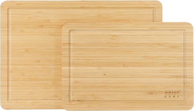 Gibson Home Forestview 2-Piece Bamboo Cutting Board Set – 15" & 12" Wooden Durable Kitchen Chopping Carving Boards with Juice Grooves, Oil Finished