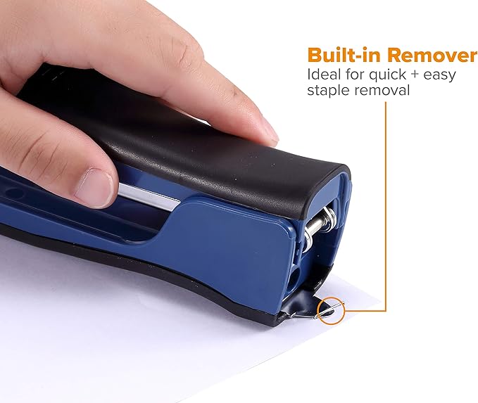 Bostitch Office Dynamo Stand-Up Stapler with Built-in Pencil Sharpener, Staple Remover and Staple Storage, Navy Blue (KT-B696-BLUE)