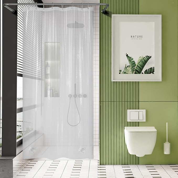 AmazerBath 48x72 Shower Curtain Stall, Small Shower Curtain for Shower Stall, Clear Bathroom Curtain Plastic, Thick PEVA Bathroom Accessories with 2 Clear Weighted Stones and 8 Grommet Holes
