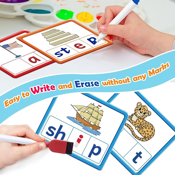 Torlam CVCC & CCVC Word Games, Sight Words Flash Cards Spelling Reading Learning Phonics Games for Kids, Speech Therapy Toy, Kindergarten Classroom Must Have Learning Activities Homeschool Supplies