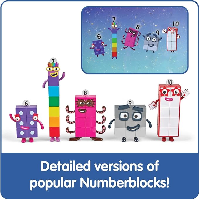 hand2mind Numberblocks Friends Six to Ten Figures – Official Licensed Character Action Figure Set, Numbers and Counting Figurines, Pretend Play Toys, for Kids Ages 3, 4, 5, 6, 7