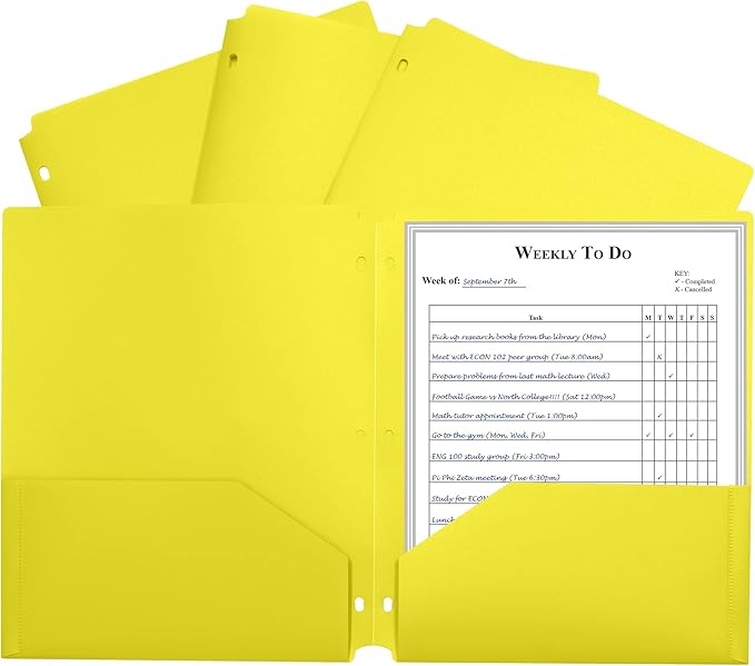 C-Line Two-Pocket Heavyweight Poly Portfolio Folder, 3-Hole Punch, 11 x 8.5, Yellow, 25/Box