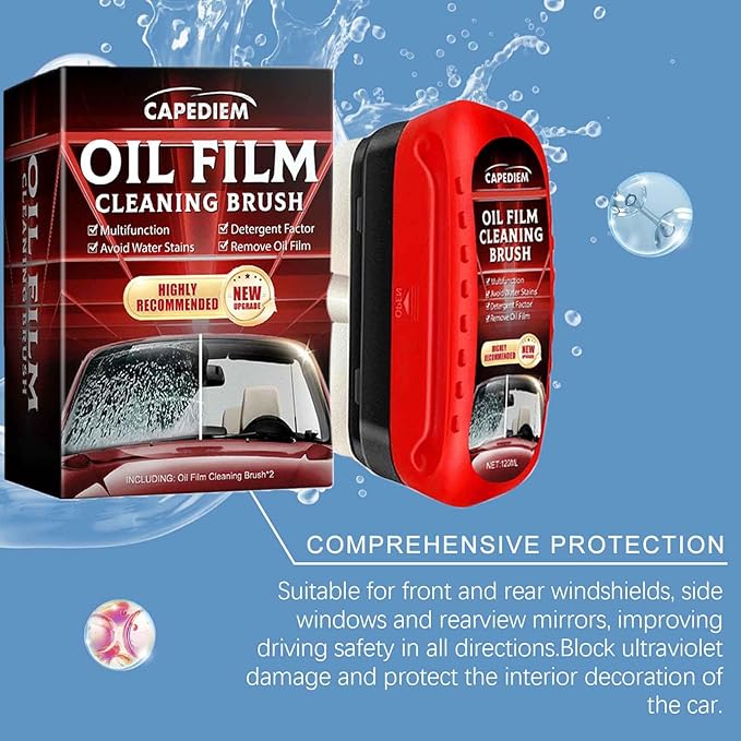 CAPEDIEM 2025 NEW Fululuer Automotive Oil Film Cleaning Brush for Car Windows, Clear Vision Glass Cleaner, Windshield Cleaner, Anti-Rain Fog Cleaning Glass Brush with Refill, Improves Clarity