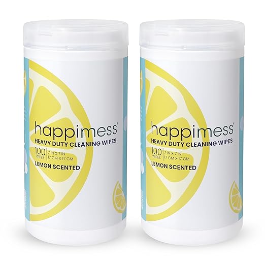 happimess WPE1002A-2SET All-Purpose Cleaning Wipes, Heavy Duty Multi-Surface Household Wipes for Kitchen and Bathroom, Fresh Lemon Scent, 100 Count, Pack of 2